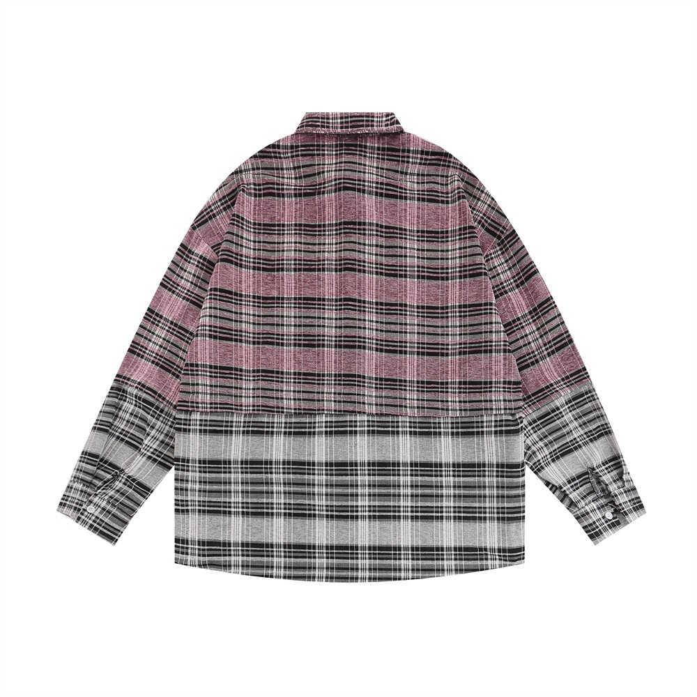 Plaid Coat Women's Spring And Autumn High Street Fashionable Design Stitching Embroidered Letter Long Sleeve Shirt