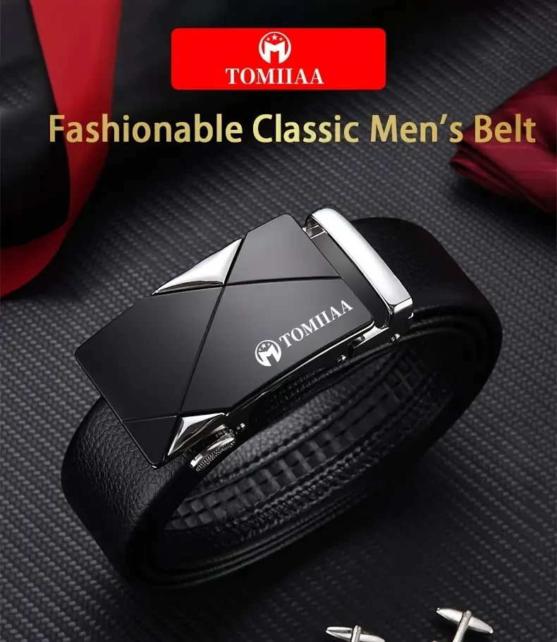 2pcs/Set TOMIIAA Gift Set Men's Genuine Leather Belt Business Casual Automatic Buckle Men's Belt & High Quality Men's Wallet