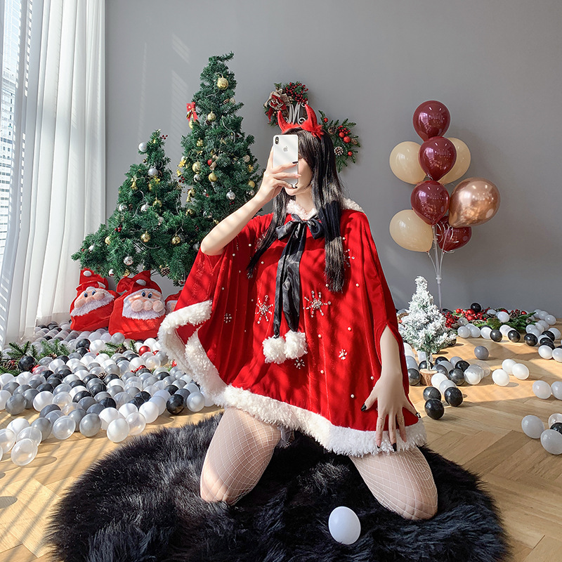 Women's Fashion Casual New Year Print Christmas Bowknot Costume