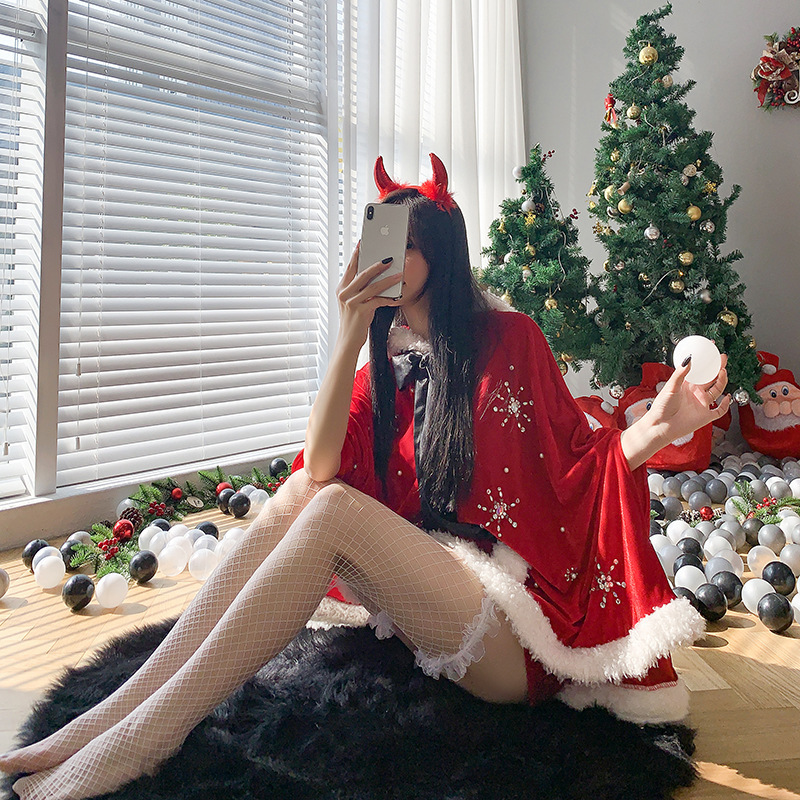 Women's Fashion Casual New Year Print Christmas Bowknot Costume