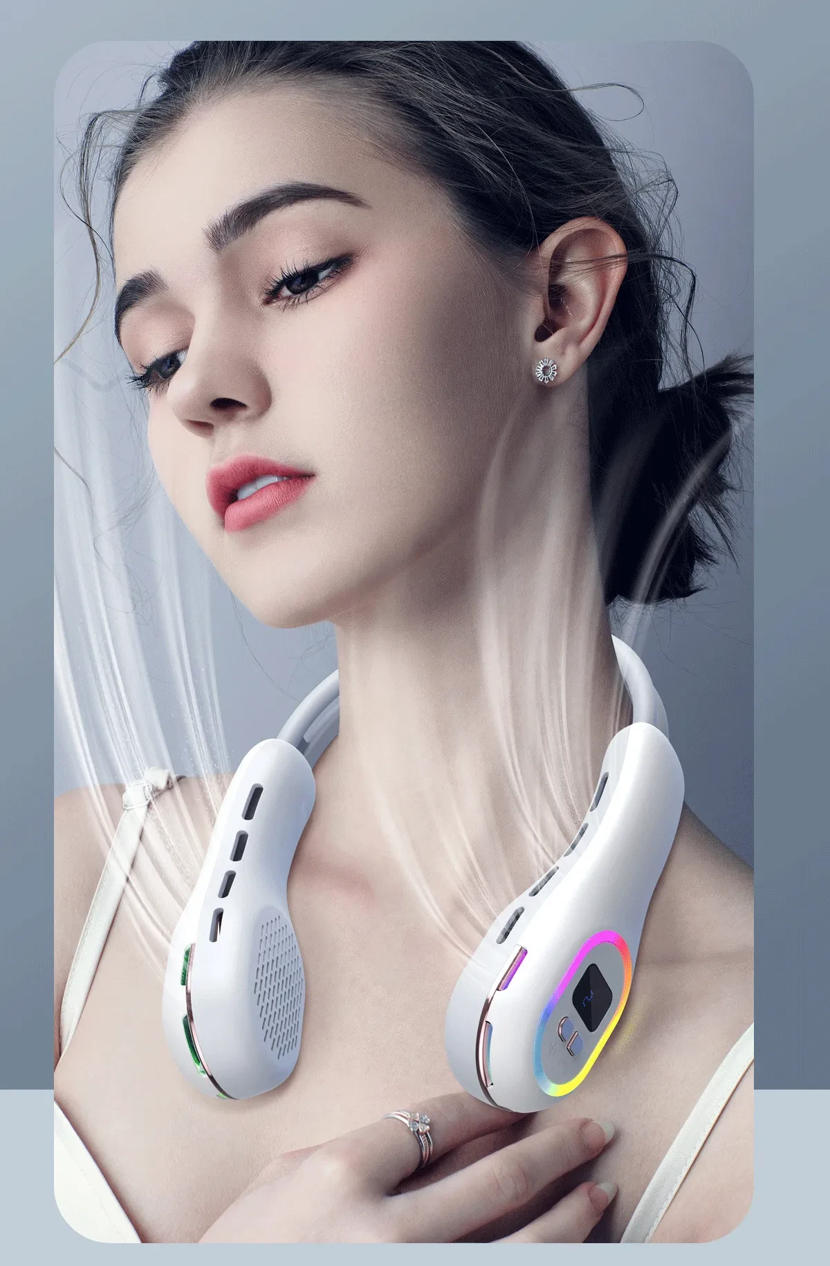 Silent Mini Usb Bladeless Ambience Light Hanging Neck Fan Summer Gadgets