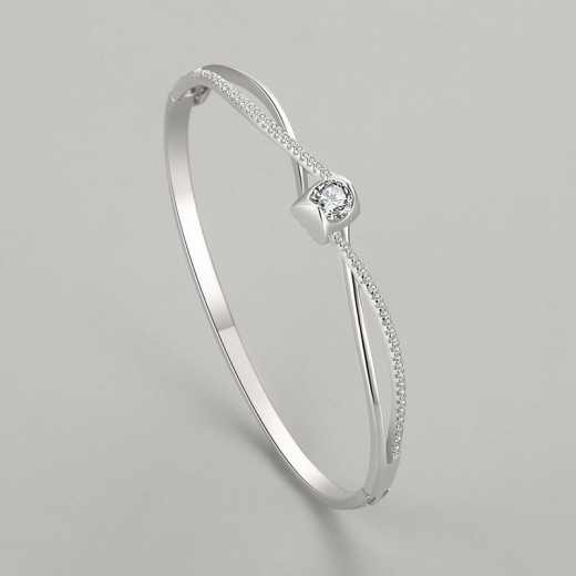 Women's Fashion Novel Double Layer Cross Heart Silver Bracelet