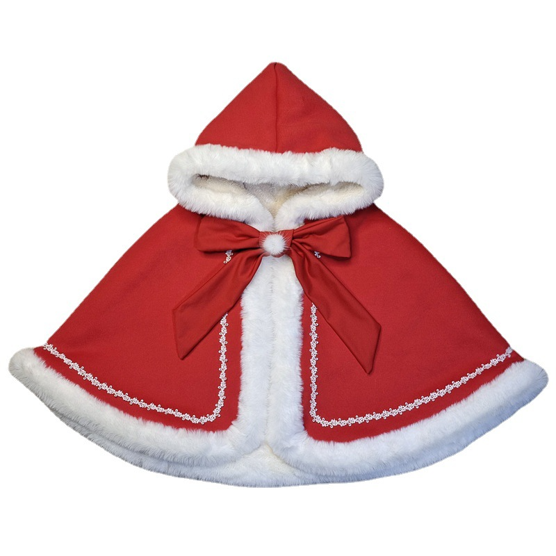 Thickened Kids' Overcoat Fleece-lined Shawl Fur Collar Christmas Cape