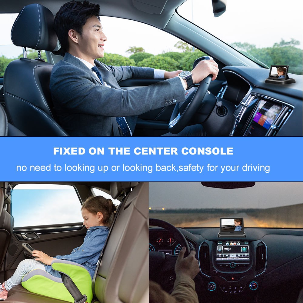 12-24V Folding Screen For Baby Monitoring Images In Car With Cigarette Lighter Power Cord Night Vision Eight-lamp Camera