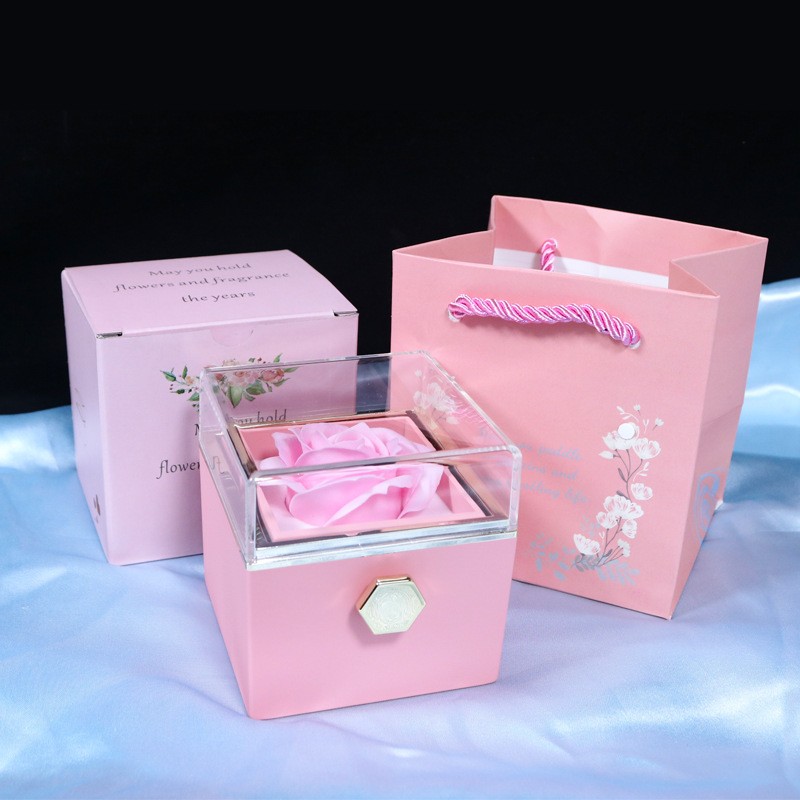 New Valentine Rotating Jewelry Display Case with Eternal Rose