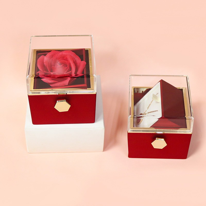 New Valentine Rotating Jewelry Display Case with Eternal Rose