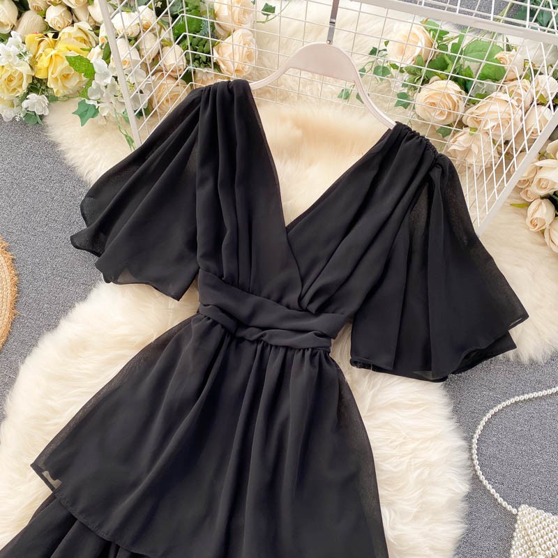 Flare Neck Cake Dress Sexy Backless