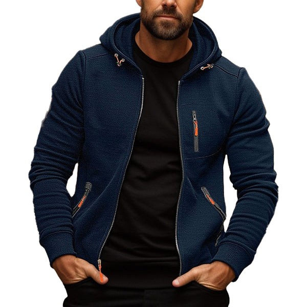 Men's Athletic Zip Hoodie - Loose Fit with Multiple Pockets for Sporty and Casual Wear