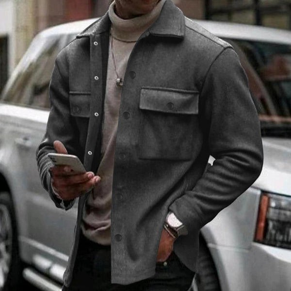 Men's Comfortable Plush Shirt - Solid Color, Loose Fit with Lapel Collar, Long Sleeve Design