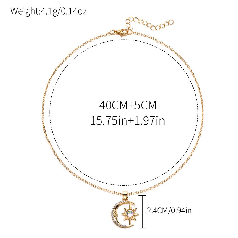 Moon Star Zircon Pendant Necklace For Girls