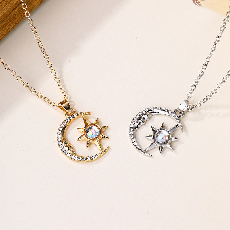 Moon Star Zircon Pendant Necklace For Girls