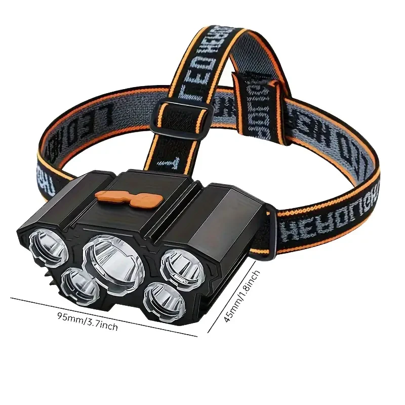 1PC 5 LED Rechargeable Headlamp - Waterproof USB Head Flashlight