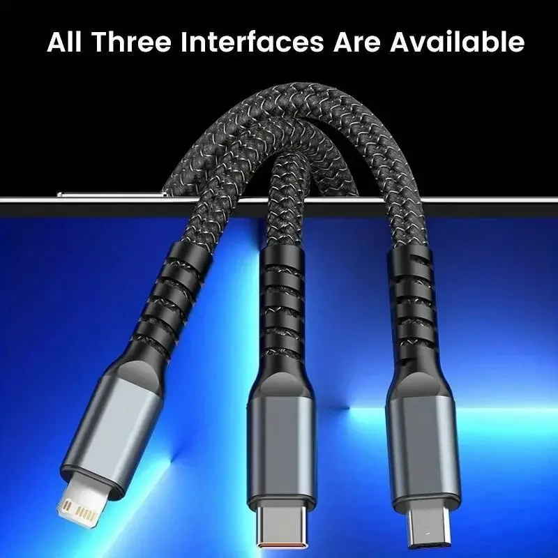 3-in-1 100W USB-C Fast Charging Cable - Multi-Port Micro USB Charging Cord for iPhone, Samsung, Xiaomi POCO