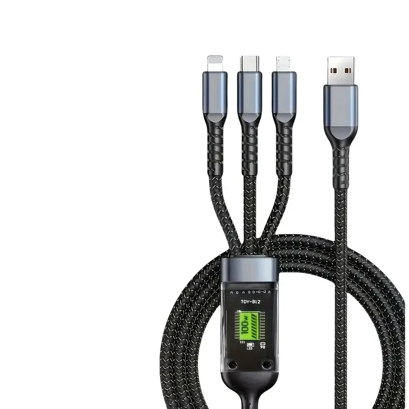 3-in-1 100W USB-C Fast Charging Cable - Multi-Port Micro USB Charging Cord for iPhone, Samsung, Xiaomi POCO