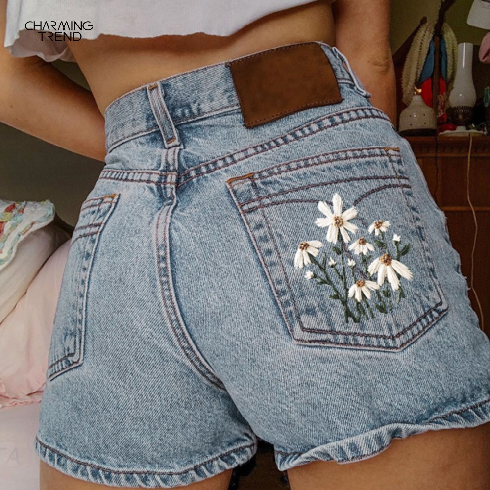 SunSplash Retro Print Denim Shorts