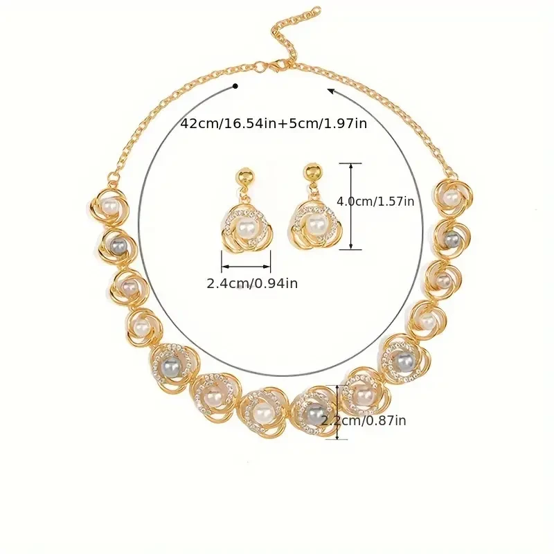 Elegant Geometric Faux Pearl & Rhinestone Jewelry Set
