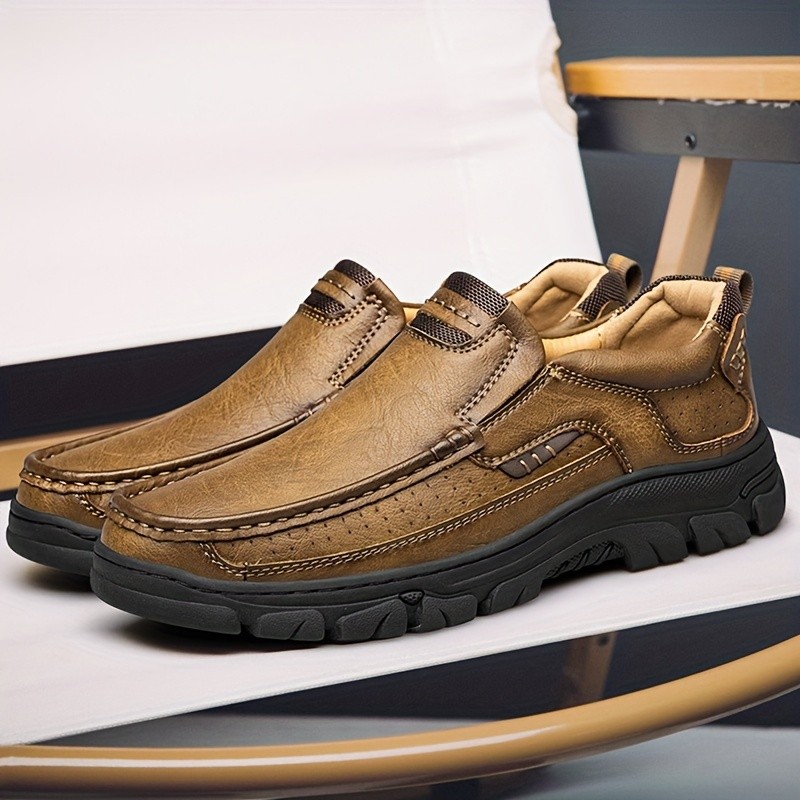 CLOHOO Men's Stitching Leather Casual Loafers