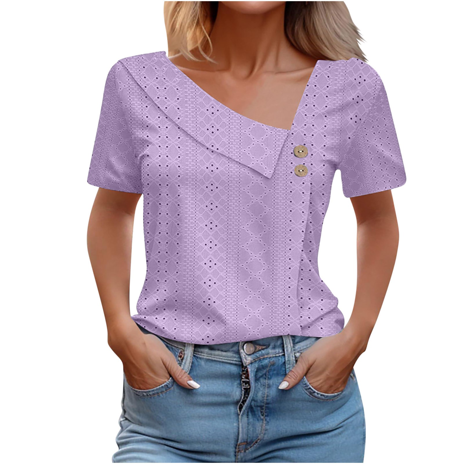 Women's V-neck Short Sleeved T-shirt For Summer