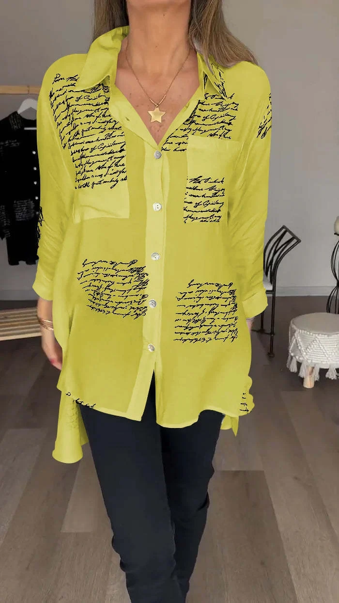 Letter Print Fashion Lapel Shirt