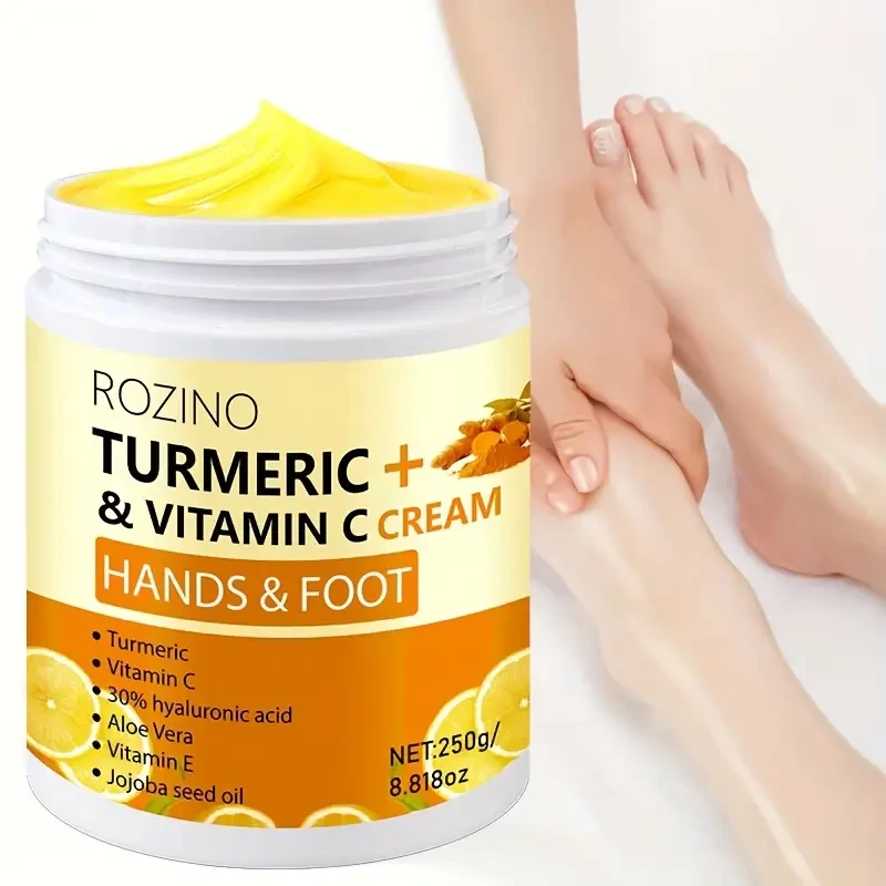 ROZINO Turmeric & Vitamin C Hand and Foot Cream, 250g - Hypoallergenic, Fast-Absorbing Moisturizer for Dry Skin
