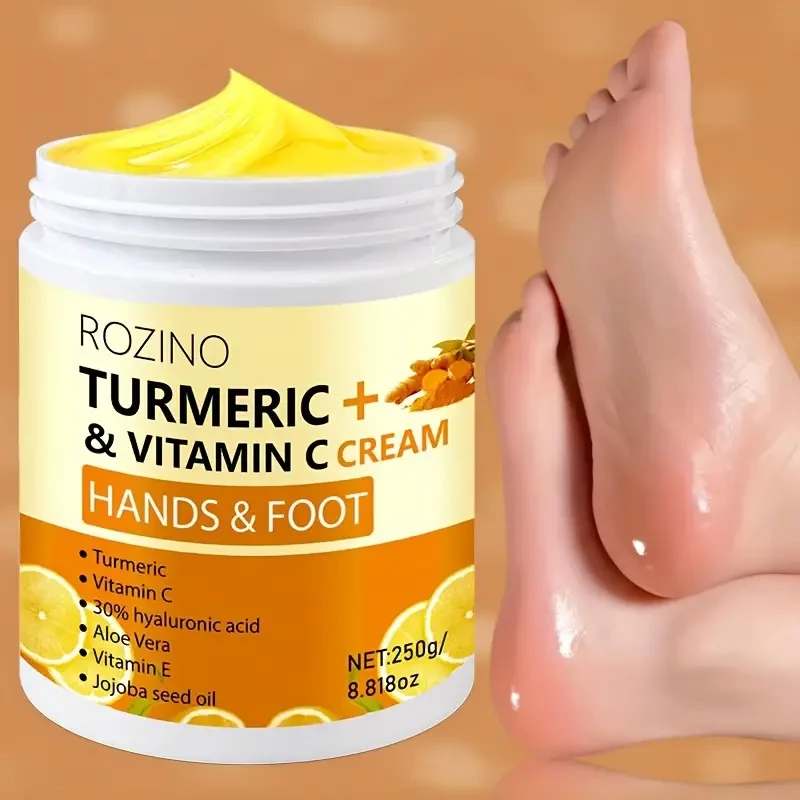 ROZINO Turmeric & Vitamin C Hand and Foot Cream, 250g - Hypoallergenic, Fast-Absorbing Moisturizer for Dry Skin