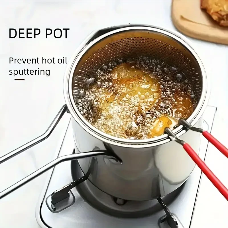 Stainless Steel Mini Fryer Pot with Oil Filter Basket - Induction Compatible, Portable & Energy-Saving
