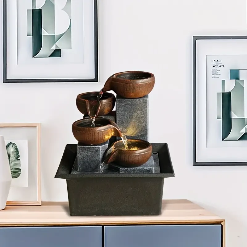Resin Tiered Bowls Tabletop Fountain