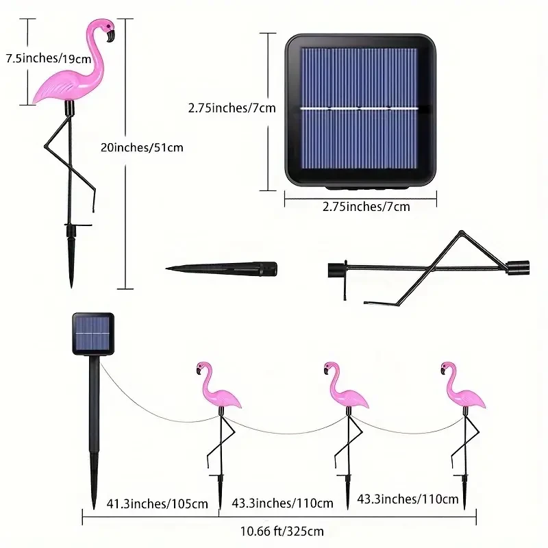 3pcs Solar Flamingo Garden Lights - Pink LED Stake Lights for Garden, Lawn, Patio & Pathways