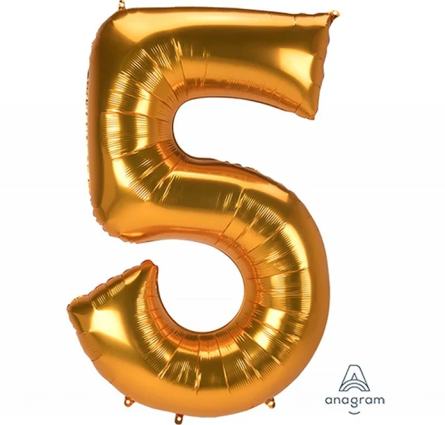 Foil Balloon - Supershape Jumbo Number 5 Gold 86cm X 132cm