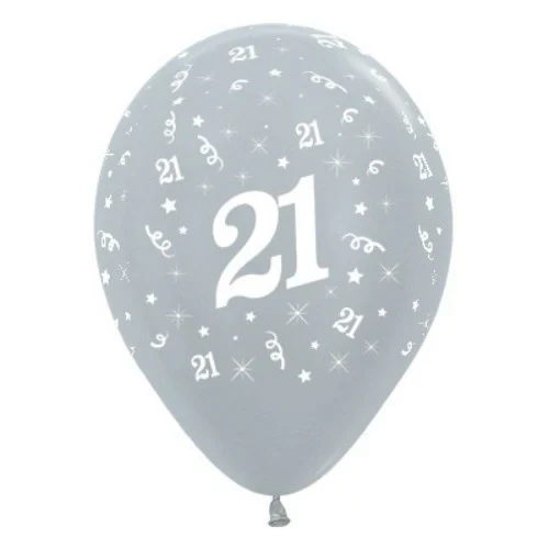 Balloons Age 21 Silver Metallic  - Pack of 6
