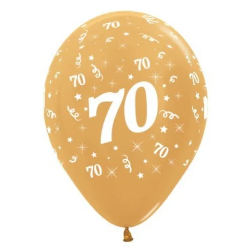 Balloons Age 70 Gold Metallic  - Pack of 6