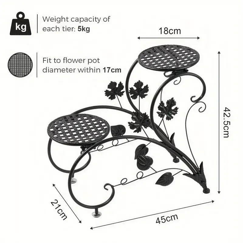 4-Tier Tall Metal Plant Stand - Black Iron Flower Planter Rack for Indoor and Outdoor Use