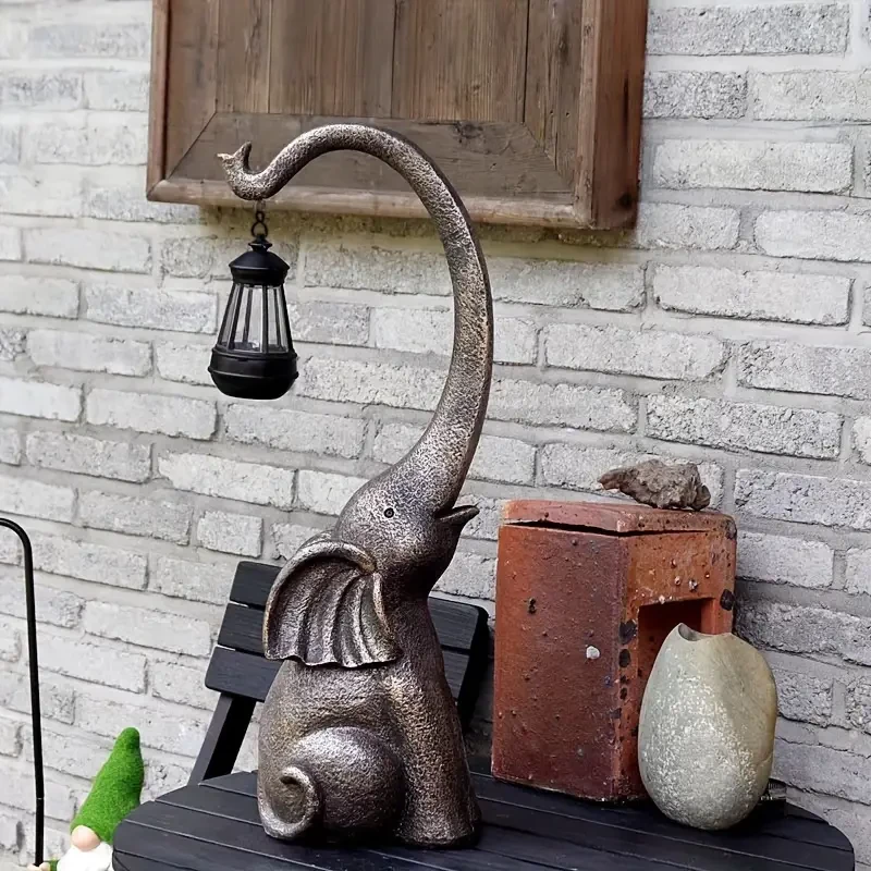 Solar-Powered Elephant Garden Statue - Resin Figurine with LED Light for Outdoor Decor