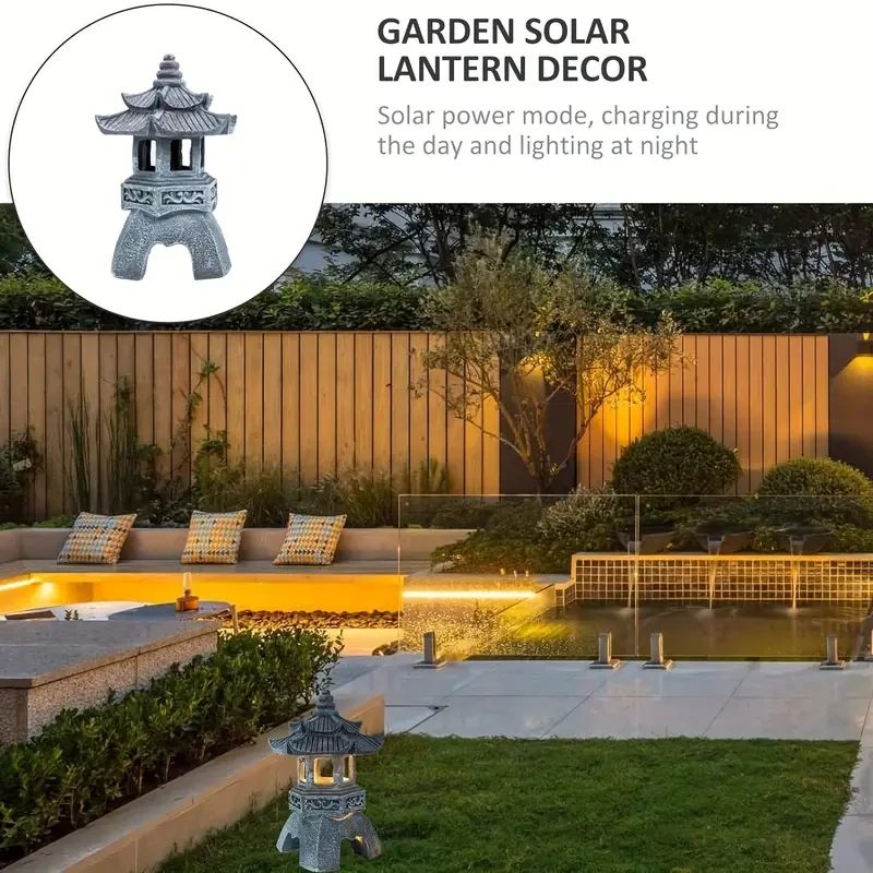 Solar-Powered Zen Garden Pagoda Lantern - Outdoor Stone Tower Light for Courtyard & Fence Decor