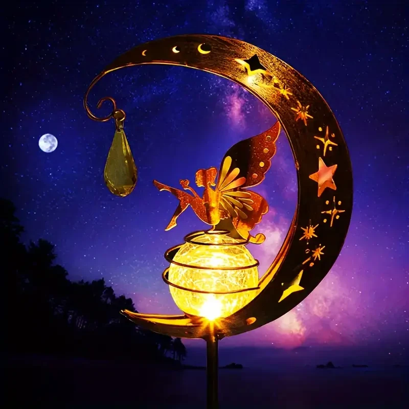 Solar-Powered Iron Moon Fairy Light - Exquisite Yard Decor for Garden Pathways & Gazebos