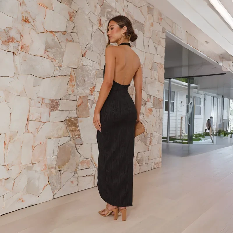 Halter Split Long Dress Summer Slim Fit Backless Dresses