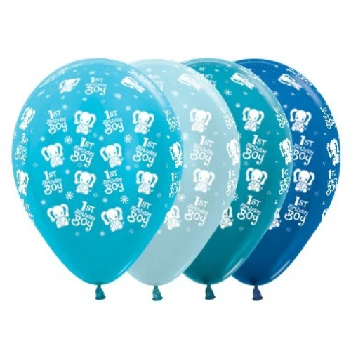 30cm 1st Birthday Boy Elephants Metallic Assortment - Pack of 25