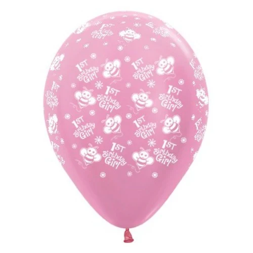 30cm 1st Birthday Girl Bumble Bee's Pearl Pink Satin - Pack of 25