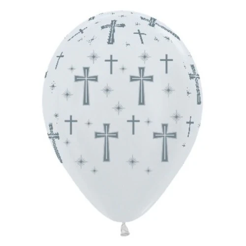 30cm Holy Cross Pearl White & Silver Ink - Pack of 25