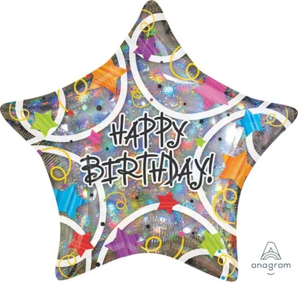 Foil Balloon - Self Sealing Standard Holographic Star (Happy Birthday)