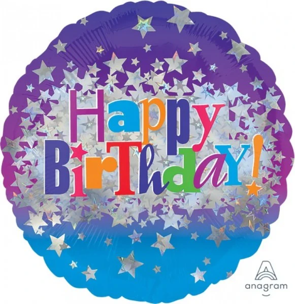 Foil Balloon - Self Sealing  Happy Birthday Bright Stars (45cm)