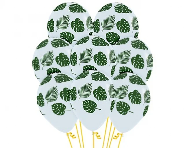 30cm Leaves Green On Crystal Clear Latex Balloons , 12pk - Pack of 12
