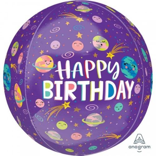 Orbz Balloon XL Smiling Galaxy Happy Birthday