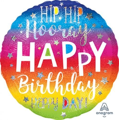 45cm Standard Balloon Holographic Hip Hip Hooray Happy Birthday