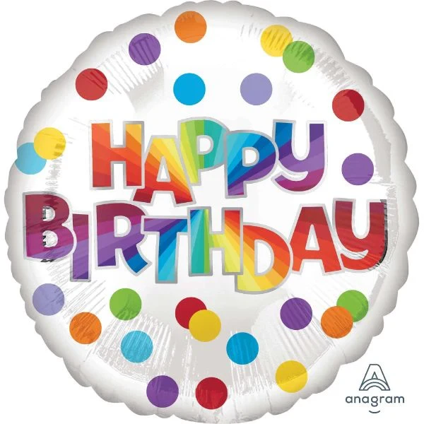 Balloon - 45cm Standard HX Happy Birthday Dots of Colour
