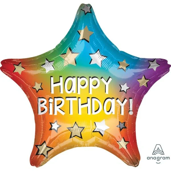 Balloon - 45cm Standard XL Star Happy Birthday Rainbow Star