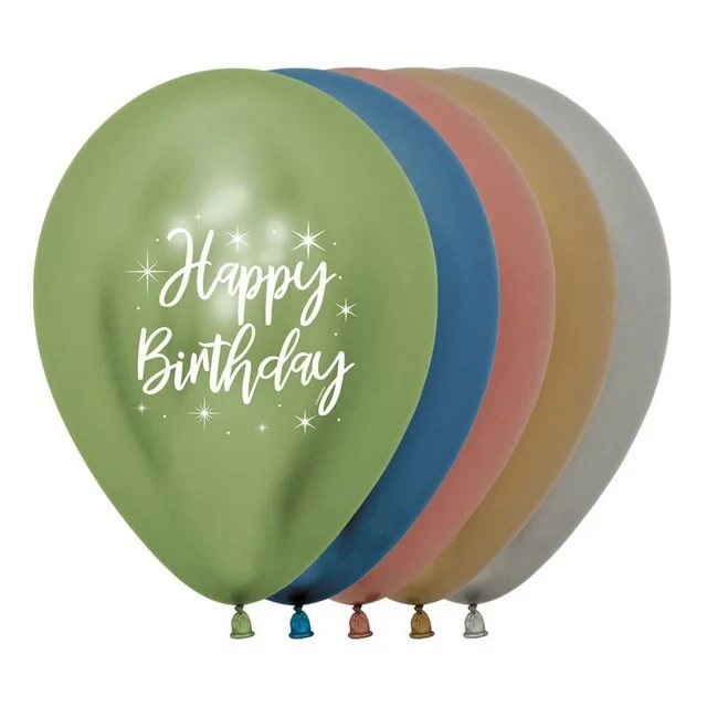 Latex Balloons - Sempertex Happy Birthday Metallic Assorted (30cm) - Pack of 12