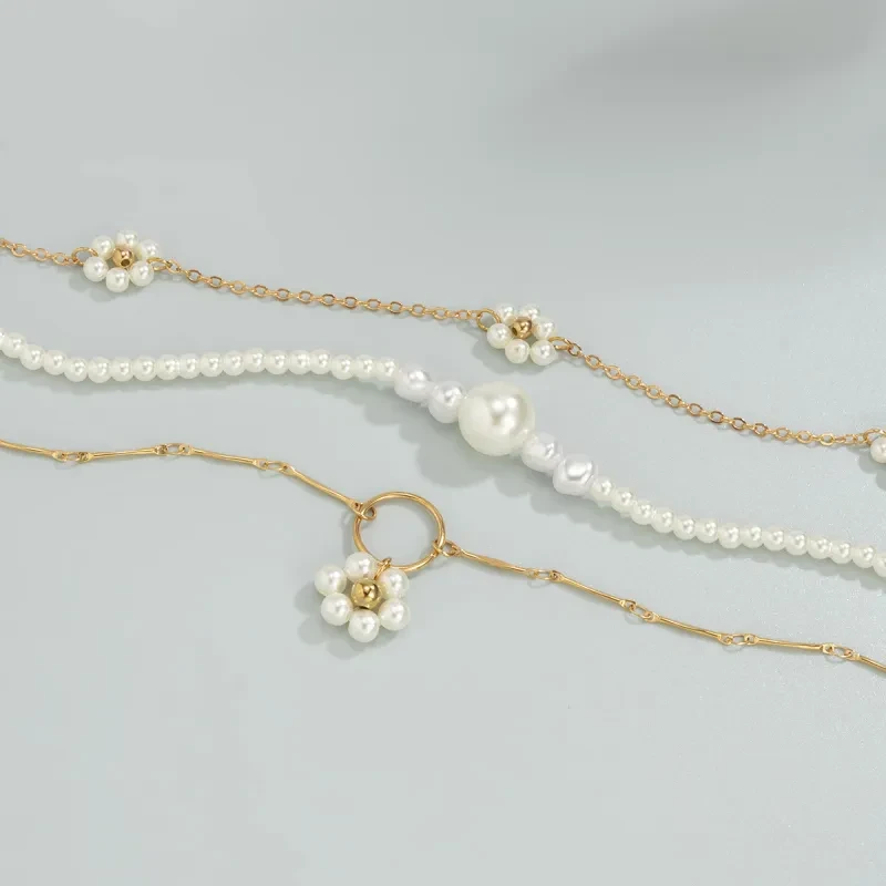 Vintage Flower Imitation Pearl Clavicle Necklace