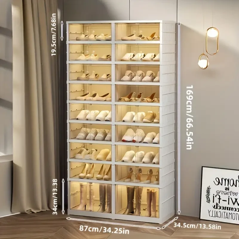 9-Layer Transparent Door Folding Shoe Cabinet - Dustproof, Free Installation Shoe Rack and Organizer for Living Room Storage