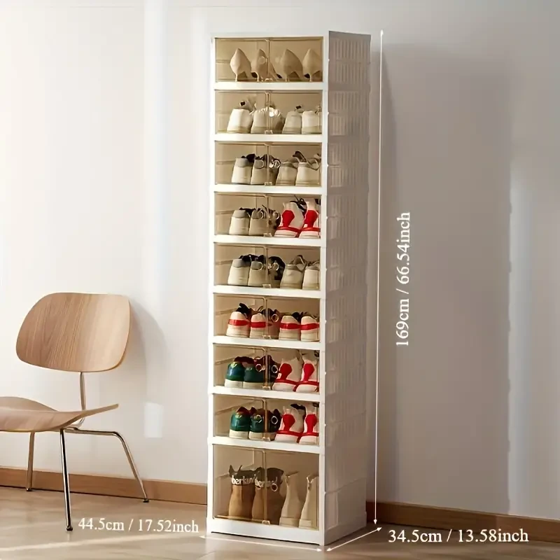 9-Layer Transparent Door Folding Shoe Cabinet - Dustproof, Free Installation Shoe Rack and Organizer for Living Room Storage